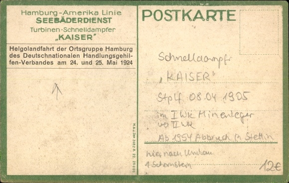 Artist PC HAPAG Seebadedienst, turbine express steamer Kaiser