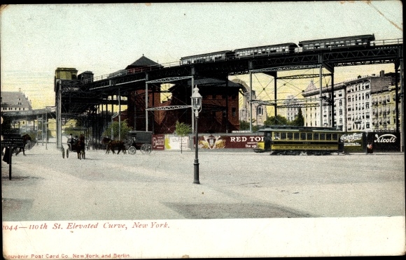 Postcard New York City USA, 110th St. Elevated Curve, Straßenbahn