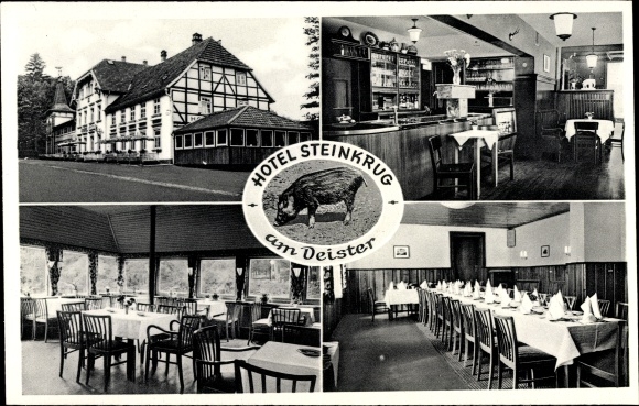 Postcard Bennigsen Springe am Deister, Hotel Steinkrug am Deister, exterior and interior views