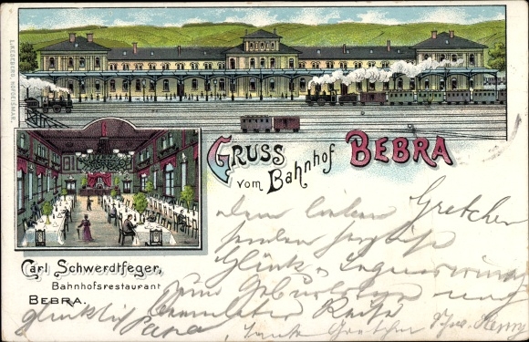 Litho Bebra an der Fulda in Hessen, Bahnhof, Gleisseite, Bahnhofsrestaurant, Innenansicht