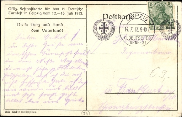 Artist PC Liebing, Leipzig in Saxony, 12th German Gymnastics Festival 1913, heart and hand to the fatherland