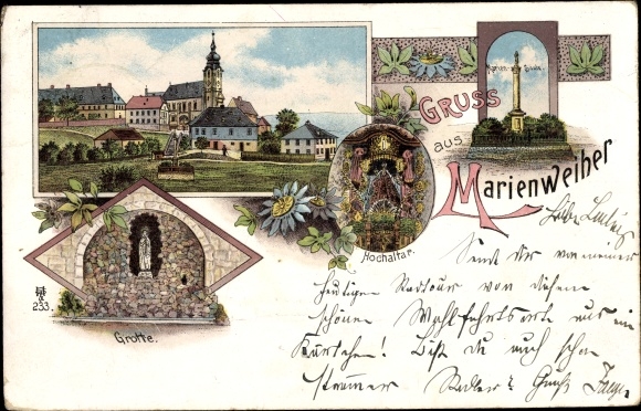 lito Marienweiher Marktleugast w Lesie Frankońskim w Bawarii, kościół, grota, ołtarz główny