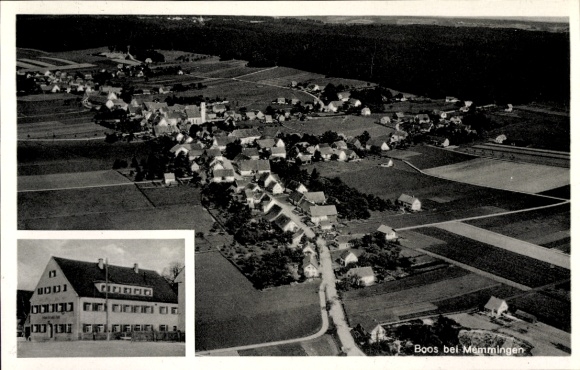 Postcard Boos (near Memmingen) in Swabia, aerial photograph, Gasthaus z. Hirsch A. Urban