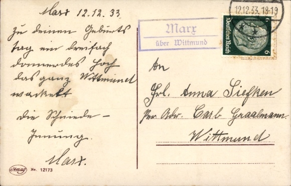 KP Landpoststempel Marx nad Wittmundem