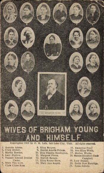 Postcard portrait of Brigham Young, Mormon, portraits of his wives