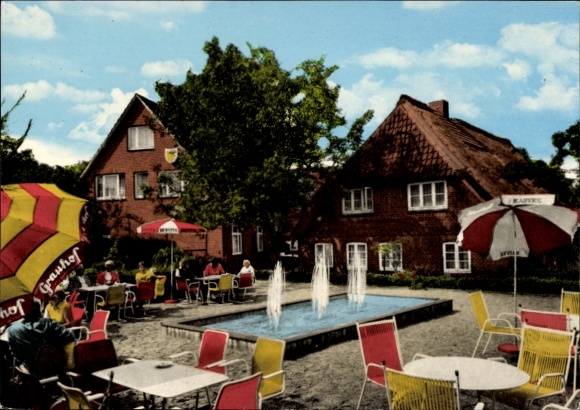 Ak Tießau Hitzacker Elbe, Gasthaus Waldesruh, Christa Johannsen, Fontäne