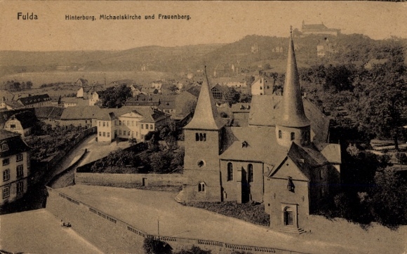 Ak Fulda in Hessen, Hinterburg, Michaelskirche, Frauenberg, stadsgezicht
