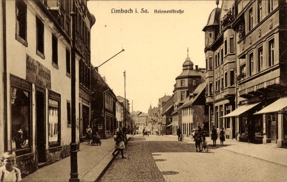 Ak Limbach in Sachsen, Helenenstraße, Geschäft Gustav Scheunert