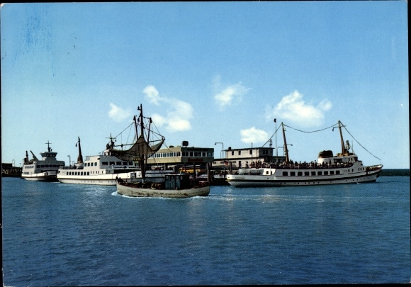 Ak Norddeich Noordoost Friesland, aanlegsteiger, schepen, badplaatsservice, vissersboot