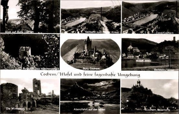 10 old PCs Cochem/Mosel and Cochem Castle in Rhineland-Palatinate, various views