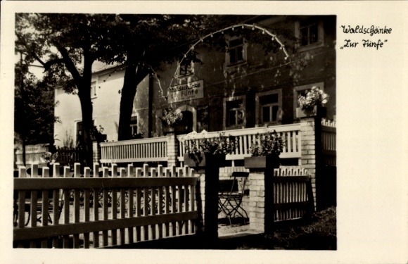 Postcard Dobrig Elstra in Upper Lusatia Saxony, Waldschänke Zur Fünfe, outdoor terrace