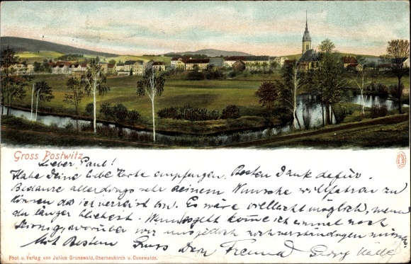Ak Großpostwitz in Sachsen, Panorama mit Fluss