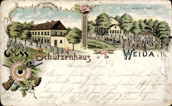 Litho Weida in Thüringen, Schützenhaus, Konzertgarten