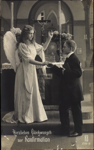 Postcard congratulations confirmation, boy and angel