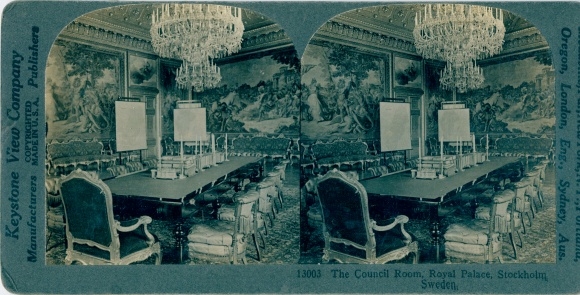 Stereofoto Stockholm Zweden, Raadszaal, Koninklijk Paleis