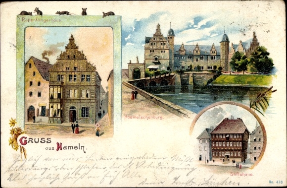 Chromo-Litho Hameln in Lower Saxony, Pied Piper House, Haemelschenburg, Stiftshaus