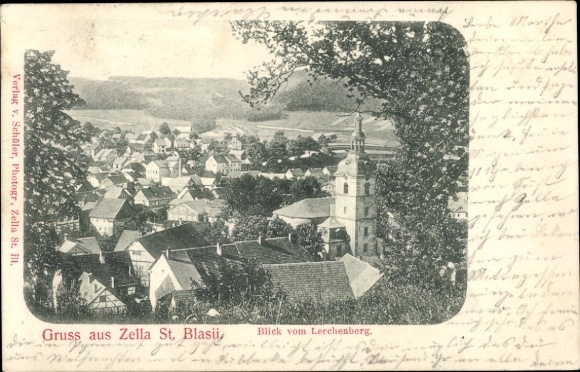 Postcard Zella Sankt Blasii Zella Mehlis in the Thuringian Forest, view of houses, church, Lerchenberg