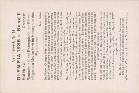 Obraz kolekcjonerski Olympia 1936, meksykański stajenny na turnieju polo