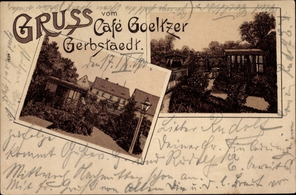 Chromo-Litho Gerbstedt in the district of Mansfeld Südharz, views of Cafe Goeltzer