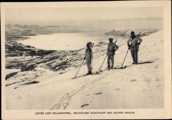 Postcard Unter dem Polarhimmel, German reconnaissance troop of the Narvik group, Wehrmacht