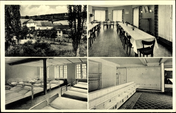 Postcard Antweiler an der Ahr, school camp in Duisburg, interior and exterior view