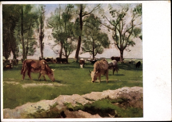 Artist PC Strützel, Otto, grazing cows, cow meadow