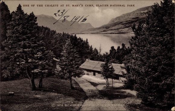Ak Montana USA, Glacier National Park, een van de chalets in St. Mary's Camp