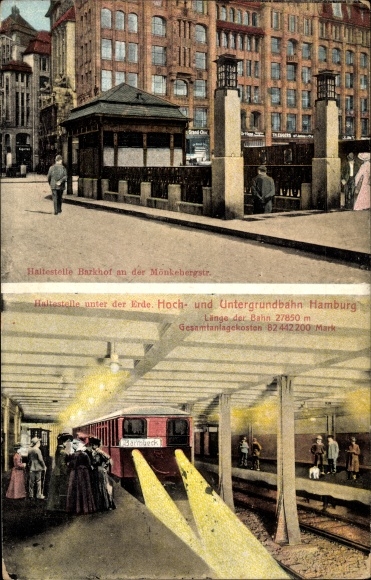 Postcard Hamburg Mitte Altstadt, stop Barkhof, Mönckebergstraße, subway