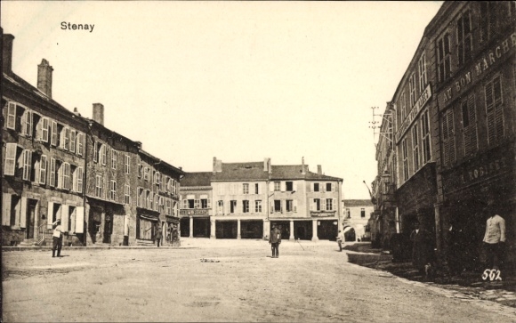 Postcard Stenay Lorraine Meuse, urban scenery, architecture, shops, black and white photo