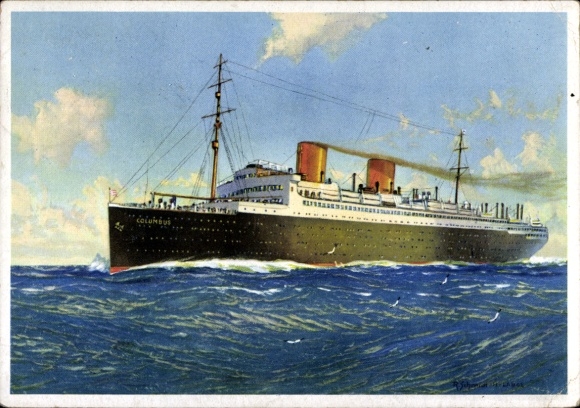 Artist's Postcard Twin-screw express steamer Columbus, North German Lloyd Bremen