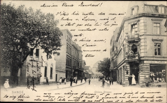 Postcard Sande in Friesland, Great Street