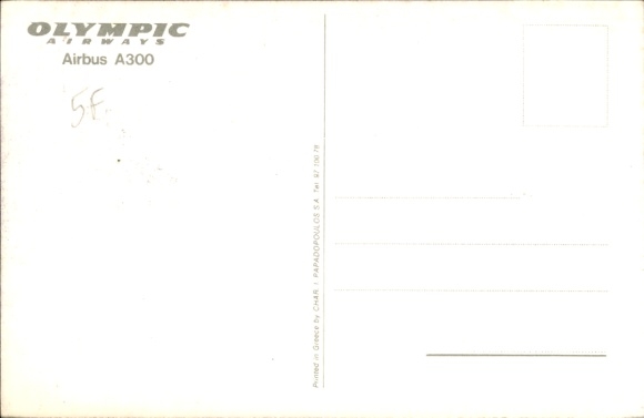 Postcard Greek passenger aircraft, Airbus A300, Olympic Airways