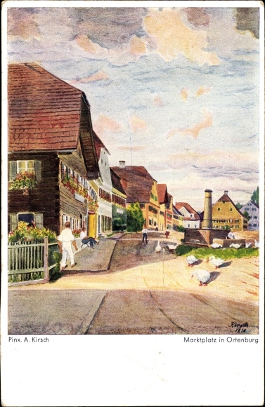 Artist Postcard Kirsch, A., Ortenburg Lower Bavaria, street area on the market square