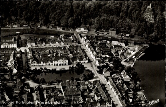 Postcard Bad Karlshafen on the Weser, aerial photograph, Solbad Karlshafen, Weserbergland, architecture, quiet