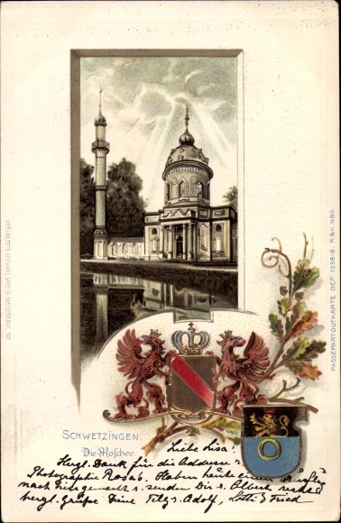 Embossed Coat of Arms Chromo-Litho Schwetzingen Baden Württemberg, Mosque