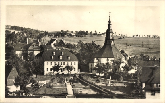 Ak Seiffen im Erzgebirge, Teilansicht mit Kirche