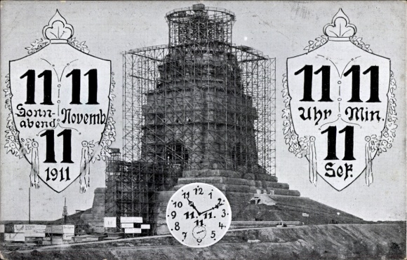 Leipzig PC, Battle of Nations Monument under construction, 11.11.1911, 11:11, date
