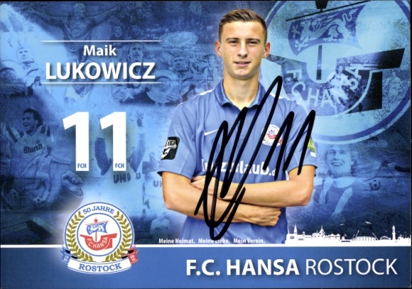 Autograph card footballer Maik Lukowicz, FC Hansa Rostock, autograph