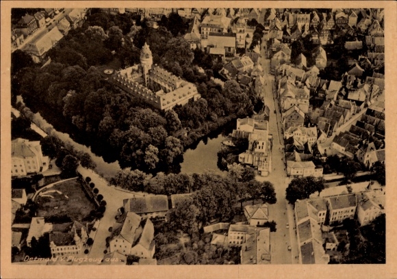 Ak Detmold Teutoburger Wald, Donoper Teich, Luftaufnahme von  Schloss, Landschaft, Stadtansicht