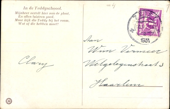 Artist Postcard Thiele, Arthur, Teddy bears in school