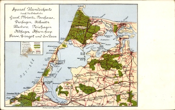 Maps Postcard Zingst on the Baltic Sea, special hiking map through the Baltic Sea resorts, Graal, Darß