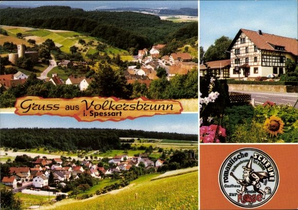 Ak Volkersbrunn Schadensbach im Spessart, Gasthaus-Pension zur Rose, panorama, vakwerkhuis