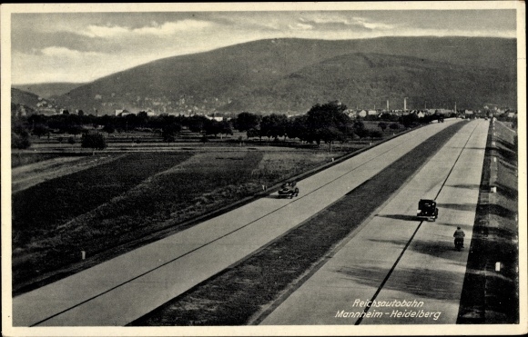Postcard Reichsautobahn Mannheim Heidelberg