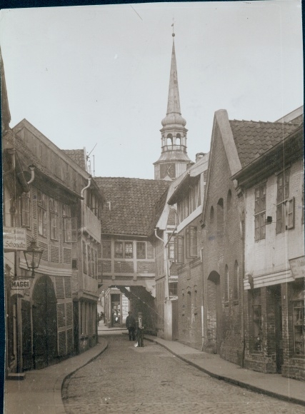 Photo Stade in Lower Saxony, street section, S. Cosmae church, Maggi advertising sign