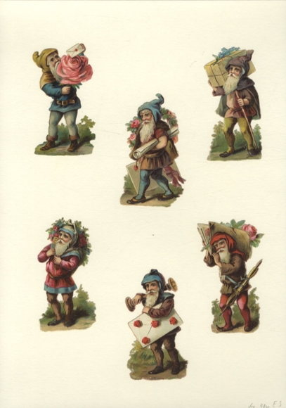 6 wafer dwarves with flowers and letters, size approx. 8 x 4 cm each