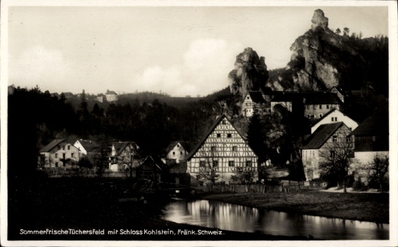 Ak Obertrubach Frankisch Zwitserland, Kasteel Kohlstein, Tüchersfeld, rivier, huizen, bomen