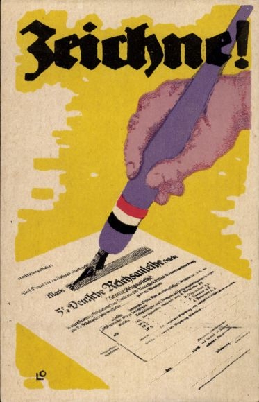 Ak Zeichne, 5. Deutsche Reichsanleihe, Hand mit Füller