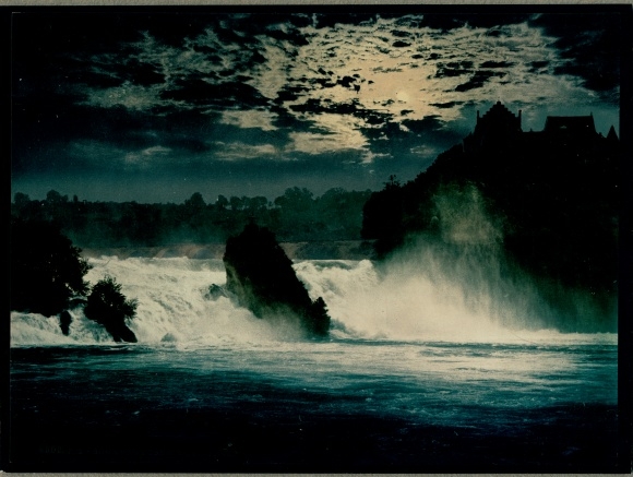 Photo Schaffhausen am Rhein Switzerland, Rhine Falls in the moonlight