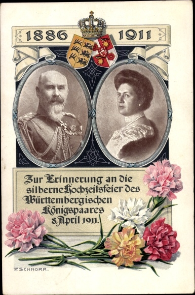 PC King Wilhelm II of Württemberg, Marie zu Waldeck and Pyrmont, silver wedding 1911, coat of arms