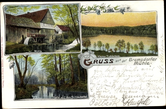 Postcard Bremsdorf Schlaubetal Brandenburg, Bremsdorfer Mühle, Kleiner Trebbelsee